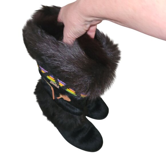 Tecnica Womens Scandia Black Fur-Lined Winter Boots Colorful Embroidery 37 6,5 U - Picture 7 of 8